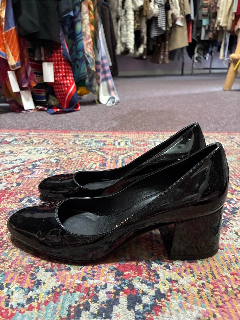 Stuart Weitzman Black Patent Block Heel Pumps - Picture 4 of 7